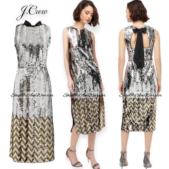 J.Crew NWT art deco sleeveless chevron bow back midi-dress @shop@iamwarrior - Picture 1 of 10